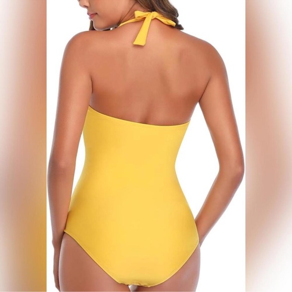 Yellow Halter One-Piece Swimsuit - Picture 2 of 4